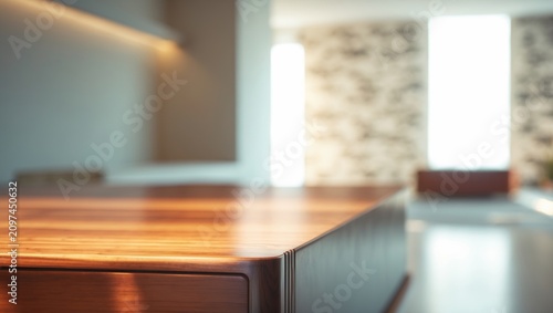 The wooden table and blurre...