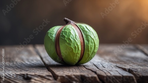 A chestnut fruit with green...