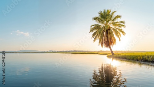 Lone Palm Tree Reflecting i...