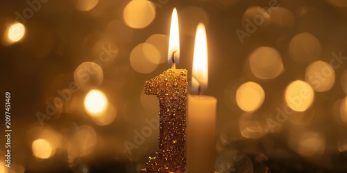 Gold number one candle with...