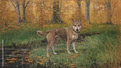 Dog Standing Among Autumn L...