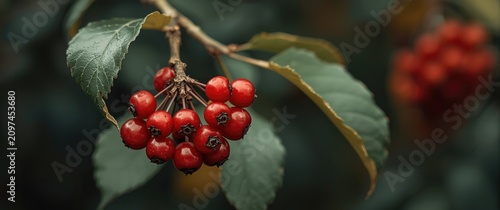 Red berries growing on a br...