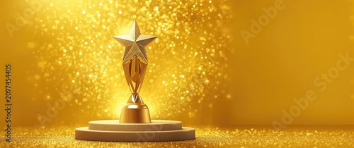 Gold trophy with star on a ...