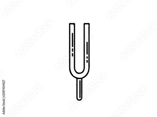 Minimalist Tuning Fork Line Icon Illustration Isolated on White Background for Music and Science