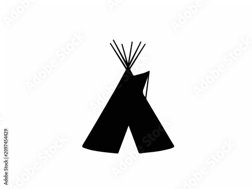Black Silhouette of a Traditional Native American Teepee Tent Isolated on a White Background