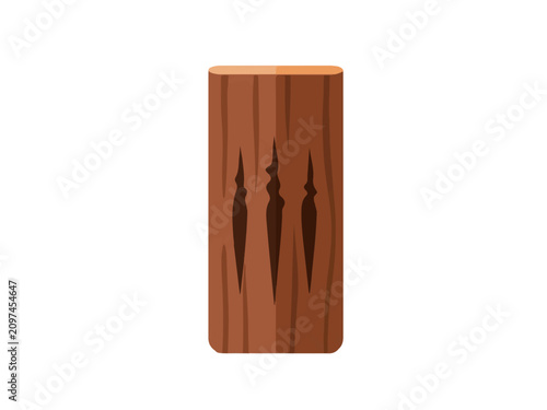 Vertical Brown Wooden Plank with Three Deep Wild Animal Claw Marks Gashes Vector Game Asset Illustration