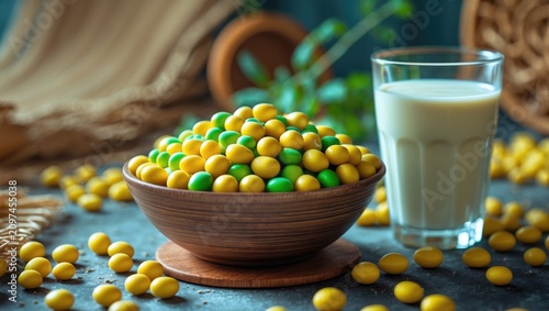 Soy milk and soy beans disp...