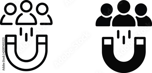 Obraz na plátne Magnet icon featuring people silhouettes for customer retention, lead generation, marketing strategy, audience engagement, and business growth concepts
