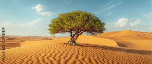 Lone Green Tree Amidst Gold...