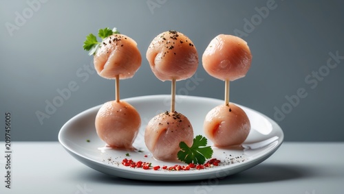 On a presentation dish, six...