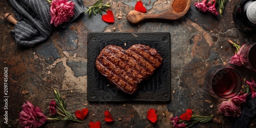 Grilled heart-shaped steak ...