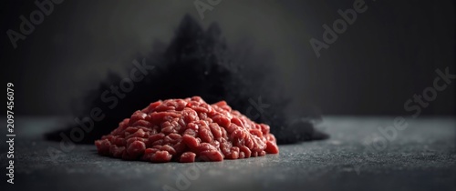 Raw Ground Beef Pile Surrou...