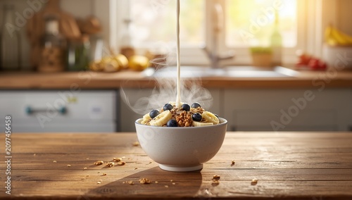 Steaming Bowl of Oatmeal wi...