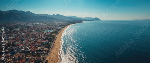 Aerial View of Coastal City...
