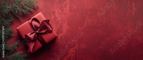 Gift Box with Red Ribbon on...