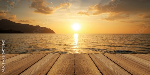 Sunset Over Ocean with Wood...