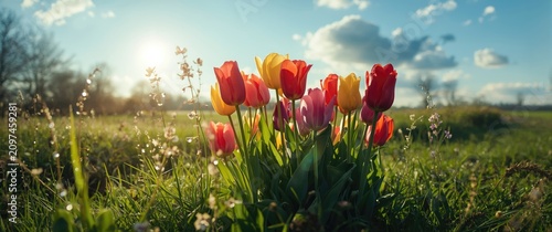 Colorful Tulips Blooming in...