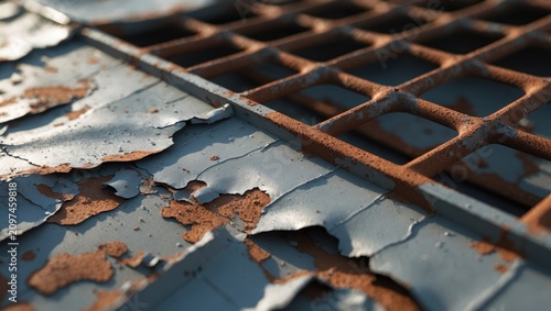 Peeling paint on rusted met...