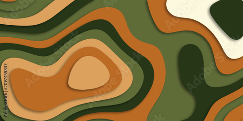 Canvastavla Abstract paper cut background with 3d layer wave shapes, modern carving layered paper cut art in green, beige and brown earth tone, minimalist concept illustration for web banner cover background