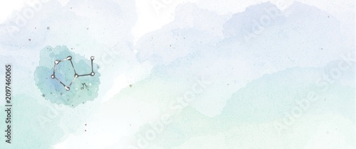 Cassiopeia Constellation in Watercolor Sky with Soft Blue and Green Tones