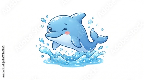 Cute Baby Dolphin Cartoon Splash Illustration