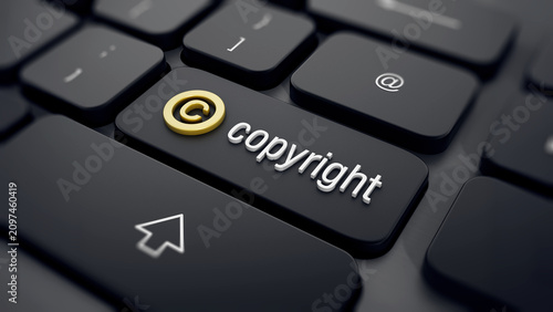 Copyright symbol and text on keyboard key. 3D illustration