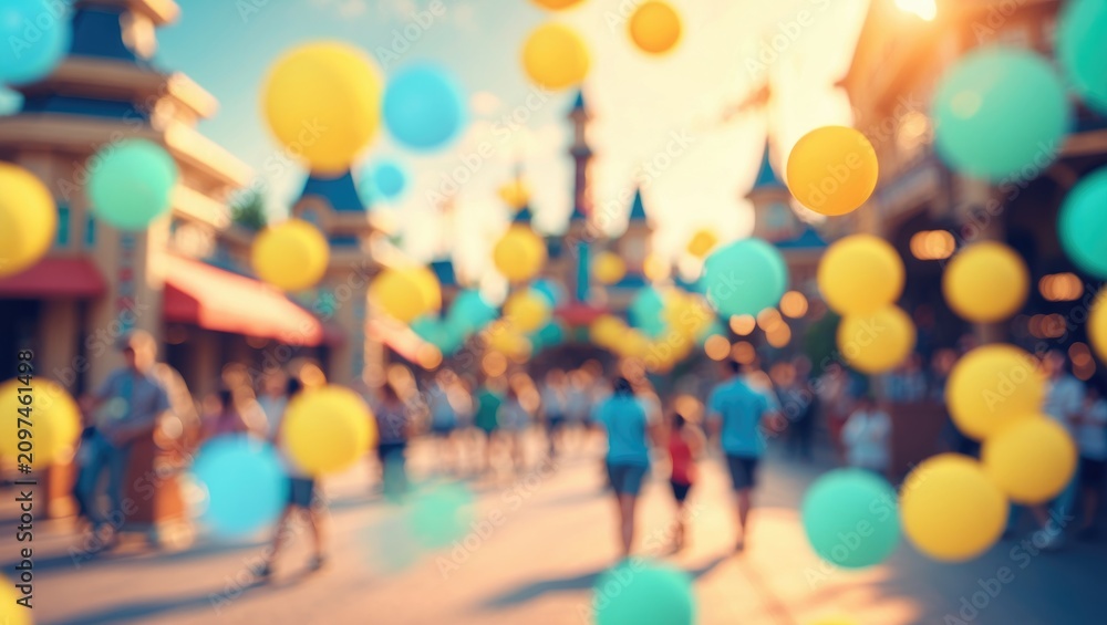 Fototapeta premium The vintage tone Abstract blurred picture of a theme park during the day with bokeh for background use.
