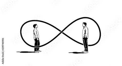 Canvastavla Two Men Facing Each Other Inside Infinity Symbol Loop, Conceptual Art