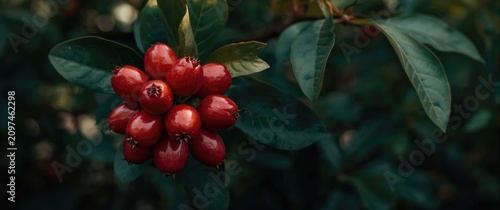 Red Fruits Cluster on Green...