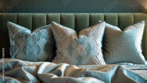 Stylish bedroom featuring p...
