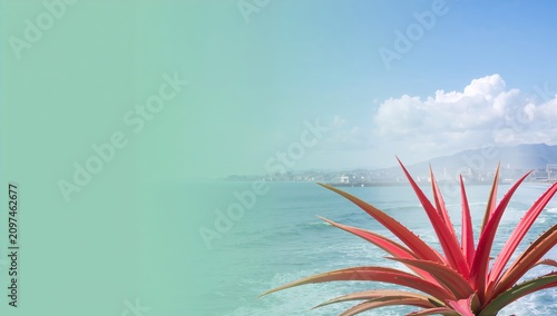Vibrant Red Plant by the Oc...