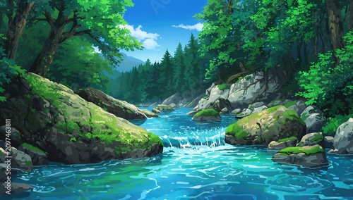 Lush Forest River with Chur...