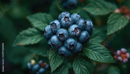 Blueberries Growing on Gree...