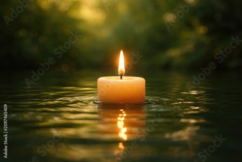Candle Floating on Water at...