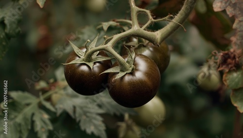 Cluster of dark green tomat...