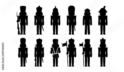 Nutcracker Soldier Silhouette Icons Christmas Vector Set