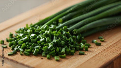Chopped Green Onions on a W...