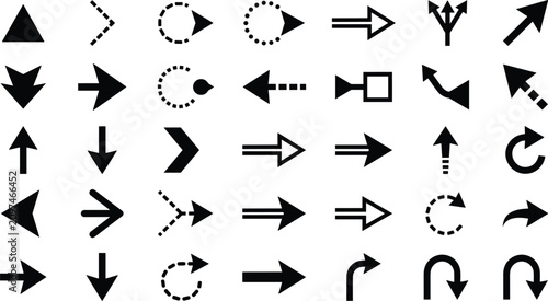 Cuadro en lienzo A diverse collection of black arrow icons and symbols representing various direc