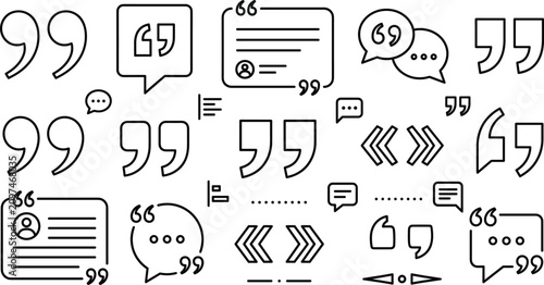 Fotografie Quote and testimonial bubble vector icon set featuring quotation marks citation comment box text remark message feedback block