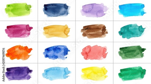 Set of colorful watercolor brush strokes