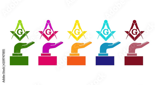 Canvastavla Masonic symbols, colorful Freemason icons, hand holding star, G emblem, vector g
