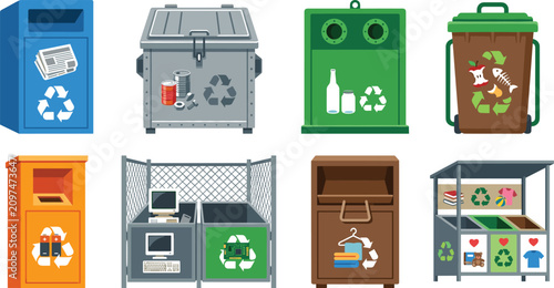 Specialized Recycling and Donation Bin Collection for Paper Glass Electronics Clothing and Organic Waste