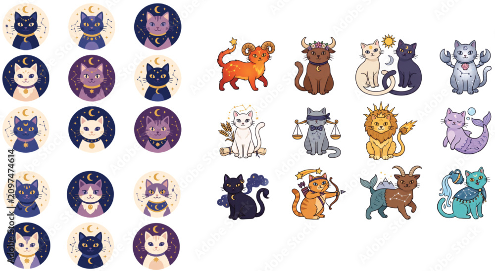 Fototapeta premium Zodiac Cat Vector Collection