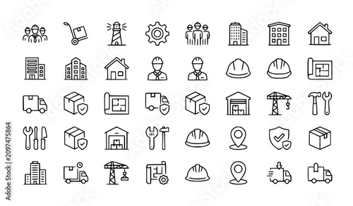 Engineering construction and logistics editable line icon set vector