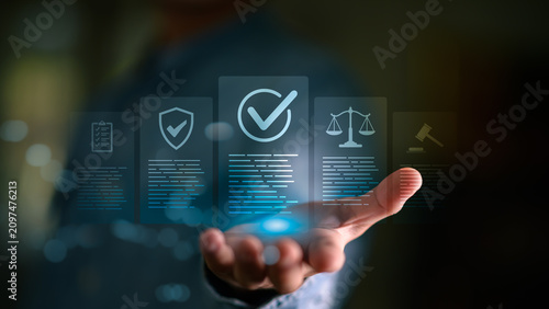 Obraz na płótnie Policy management, regulatory compliance, governance framework, risk mitigation, corporate accountability, operational standards, legal requirements, internal controls, organizational transparency