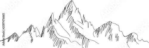 Photography 芸術的な用途のためにきれいな白い背景に孤立した、山脈のミニマリストな手書きイラスト