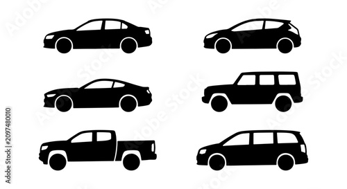Obraz na płótnie Modern Car Icons Set, Vehicle Silhouettes Collection, Automotive Vector Graphics