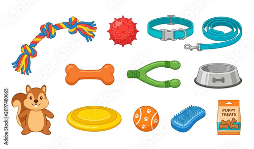 Photography Pet Accessories and Dog Toys Illustration Set