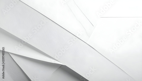 Angular composition of folded and overlapping white paper planes and geometric shapes