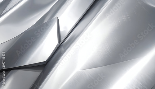 Close-up of shiny metallic panels, reflecting light and forming a geometric pattern